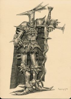 a drawing of a man dressed in armor