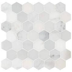 white marble hexagonal tiles with grey and white accents