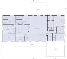 the floor plan for an office building with two floors and three rooms, all in blueprint