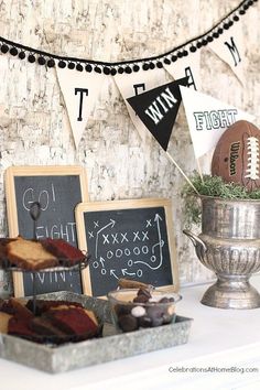 a football themed party with food and decorations