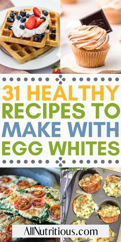 the collage of healthy recipes to make with eggs and waffles is shown