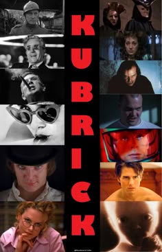 the movie poster for kurrick is shown in red and black, with images of actors