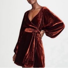 Alc Nwt Carlo Dress, Size 4 Transform Into The Ultimate Velvet Vixen With This Sleek Frock From A.L.C.! The Classic Wrap Dress Is Upgraded With A Luxe Velvet Design In A Rich Cognac Hue. Perfect For The Holidays! Whether You're Sitting Down For Thanksgiving Dinner Or Exchanging Christmas Gifts With Family, Pair This Beauty With Thigh High Boots And A Statement Necklace And You'll Be Looking Sweet And Chic For The Season! Size 4 Shell: 84% Viscose, 16% Silk Front Wrap Closure W/ Tie And Button At Holiday Dress With Boots, Velvet Design, Thanksgiving Dinner, Thigh High Boots, Thigh High, Velvet Dress, Dolman Sleeve, Thigh Highs, High Boots