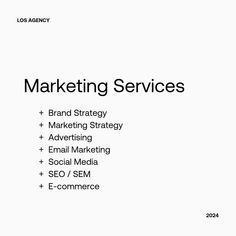 an advertisement with the words marketing services and other things in front of it on a white background