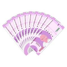 five pink paper fan with an image of a woman on it