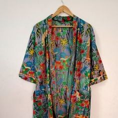 Patchwork Kimono, Kimono Dressing Gown, Beach Kimono, Dress Kimono, Printed Robe, Cotton Kimono, Print Kimonos, Recycle Clothes, Womens Robes