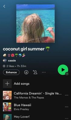 an iphone screen with the text coconut girl summer on it and two people in the background