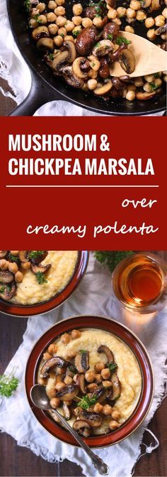 mushroom and chickpea masala over creamy polenta is an easy, healthy meal