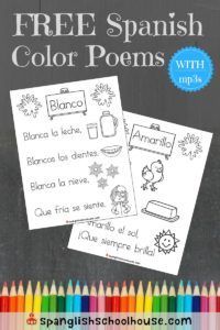 the spanish coloring book for kids is shown with pencils and crayons on it