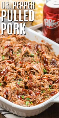 a casserole dish with pulled pork in it