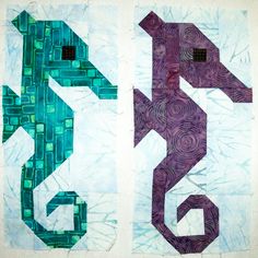 two pieces of art quilted to look like lizards