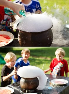 kids are playing with soap and water at an outdoor party