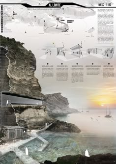 an image of the ocean with boats on it and some cliffs in the background, as well as information about what to do