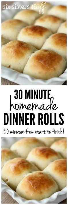 homemade dinner rolls with text overlay that reads 30 minute homemade dinner rolls 20 minutes from start to finish