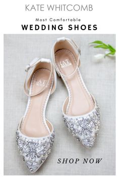 the bride's shoes are adorned with silver sequins