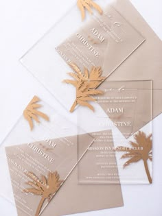 wedding stationery with gold foil palm trees