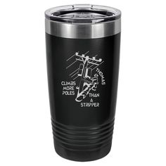 a blue tumbler cup with an image of a skier on it