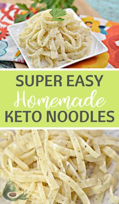 homemade keto noodle salad with parsley on top and the title overlay reads super easy homemade keto noodle salad