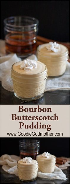 bourbon butterscotch pudding in small glass bowls