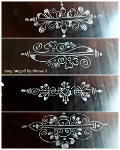 three different types of stencils are shown in white ink on black paper, with the words easy rangolit by bhavanii