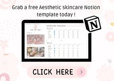 a computer screen with the text grab a free aesthetic skincare notice note template today