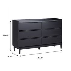 a black dresser with measurements for the drawers