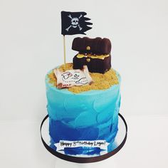 a pirate themed birthday cake on a plate