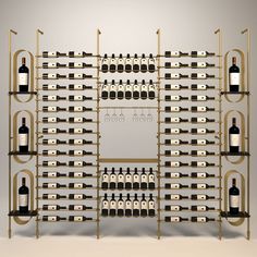 a wine rack filled with lots of bottles