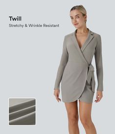 Discover Women’s Lapel Long Sleeve Split Cuff Wrapped Tie Side Curved Hem Mini Twill Work Dress at Halara, Crowd-Approved Affordable Choices Made For What Moves You. Work Dress, Dresses For Work, Split, Cuff, Long Sleeve, Clothes