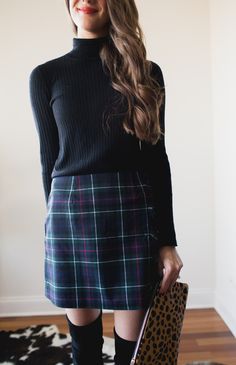 Capsule Wardrobe Remix: How to Wear a Plaid Skirt, Four Ways Plaid Shirt With Skirt, Casual Plaid Winter Skirt, Black Watch Plaid Skirt Outfit, Plaid Skirt Outfit Winter, High-waist Plaid Mini Skirt For Fall, Plaid Skirt Knit Sweater, Teal Plaid Skirt, Winter Scottish Plaid Skirt, Skirt Outfit Winter