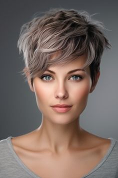 Achieve both an edge and a sophisticated look by opting for a textured short haircut complemented by sweeping bangs. The longer bangs frame your face beautifully. Click here to check out more stunning short hairstyles for women over 40 in 2023. Longer Bangs, Long Pixie Hairstyles, Sweeping Bangs, Short Hair Pixie Cuts, Pixie Haircut For Thick Hair, Luscious Hair, Brunette Balayage Hair, Hot Hair Styles