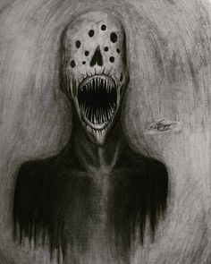 a drawing of a creepy man with his mouth open