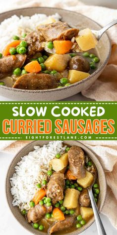 Add these Slow Cooker Curried Sausages to your simple weeknight dinner ideas! This low-fuss recipe has tender soft sausages and makes a classic family recipe. Pin this slow cooker idea! Weeknight Dinner Ideas, Easy Winter Recipes, Curried Sausages, Slow Cooker Curry, Winter Comfort Food, Easy Slow Cooker Recipes, Crockpot Meals, Winter Recipes, Family Recipe