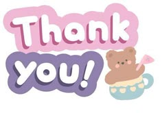 a thank you card with a teddy bear in a cup and the words thank you