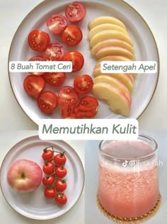 four different types of fruits and vegetables are shown on this plate with the words, 8 bush tomato carti