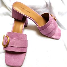 New In Box Evvie Sandal By Aerosoles. Hard To Find Lilac Color Size 10. 1.75 Inch Heel. Gold Buckle Detail. Buckle Heels, Pretty Heels, Mauve Purple, Aerosoles Shoes, Buckled Heels, Lilac Color, Mule Clogs, Mules Shoes, Clogs