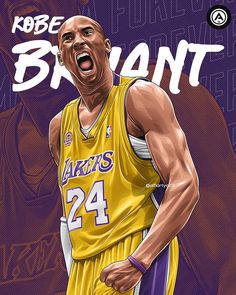 a drawing of a basketball player with his mouth open and the words kobe bryant above him