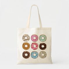 Donuts tote bag Sweet White Bags As Gift, Sweet White Bags For Gifts, Sweet White Bag Perfect For Gifts, Cute Multicolor Canvas Bag For Gift, Cute Multicolor Canvas Bag For Everyday Use, Cute Multicolor Canvas Tote Bag, Fun Handmade Bags For Daily Use, Playful Canvas Gift Bag For Everyday Use, Fun Rectangular Everyday Bags