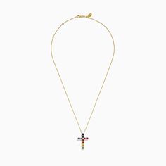 Watercolors 14K Yellow Gold Cross Pendant Multi Sapphire, Gold Cross Pendant, Effy Jewelry, Yellow Stone, Jewelry Stand, Gold Cross, Gold Yellow, Cross Pendant, Round Diamonds