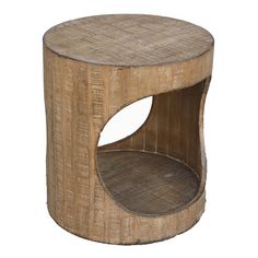 a round wooden table with a hole in the middle