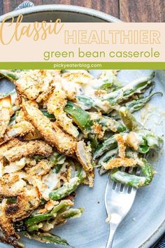 a white plate topped with green bean casserole