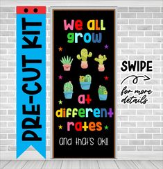 we all grow poster with different types of cactuses and stars on the wall next to it