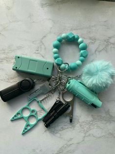 Safety Key Chain, Cute Safety Keychains, Self Defence Gadgets, Key Knife, Car Keychain Ideas, Teal Accessories, Silicone Wristlet, Safety Keychain, Girly Car Accessories