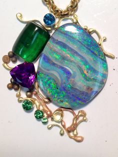 Boulder opal pendant in its beginning phase of design. Designed by jennifer kalled; boulder opal from Bill Kasso, Eagle Creek Opals. Chunky Jewellery, Boulder Opal Pendant, Sweet Jewelry, Eagle Creek, Luxury Jewellery, Crystal Collection