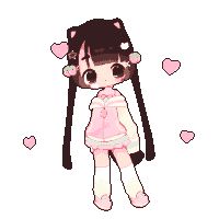 a cross - stitch pattern of a girl with long black hair and big eyes, wearing a pink outfit