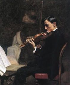 a painting of a man playing the violin