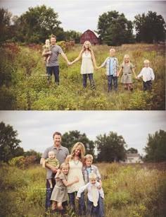 the family is holding hands and posing for pictures