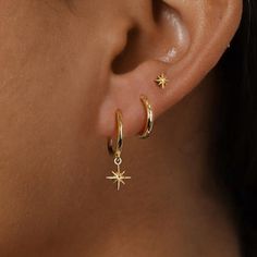 Category: Earrings Fashion Element: Eight awn star Style: Europe and America Sun Theme, Dainty Tattoo, Earring Stacks, Golden Jewellery, Punk Rock Jewelry, Glow Up Era, Star Drop Earrings, Round Star, Earring Stack