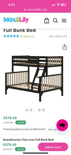 the bunk bed is on sale for $ 599