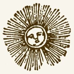 a drawing of a sun with the face of a person in it's center